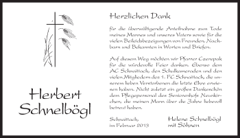 Traueranzeige von Herbert Schnelbögl von Pegnitz-Zeitung